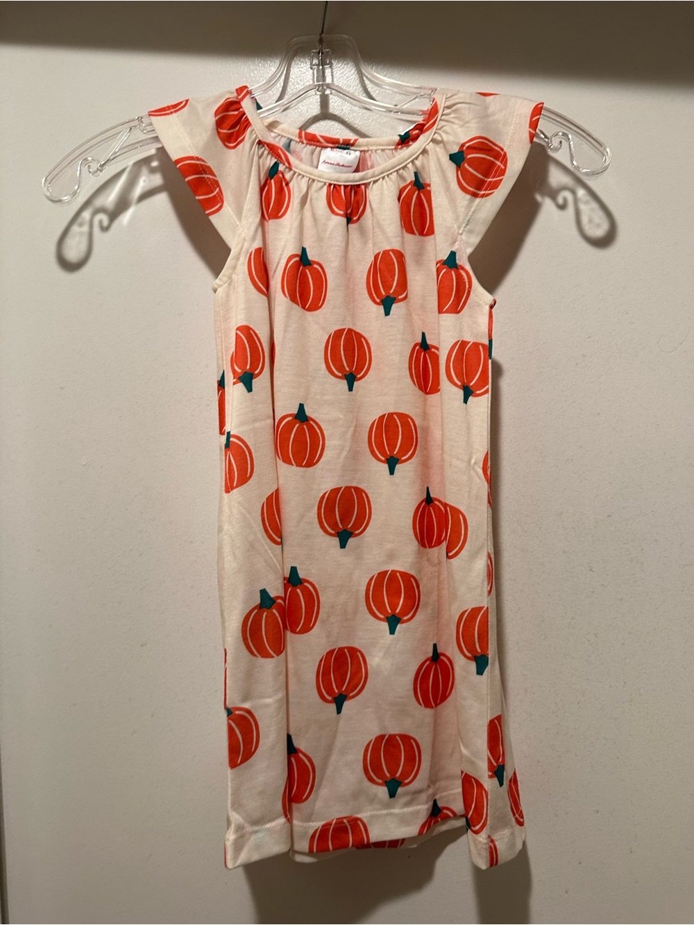 Hanna Andersson Cream Dress w Orange Pumpkins Size 4T Halloween Fall